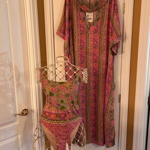 Floral Pink and Green Swimsuit XXLARGE